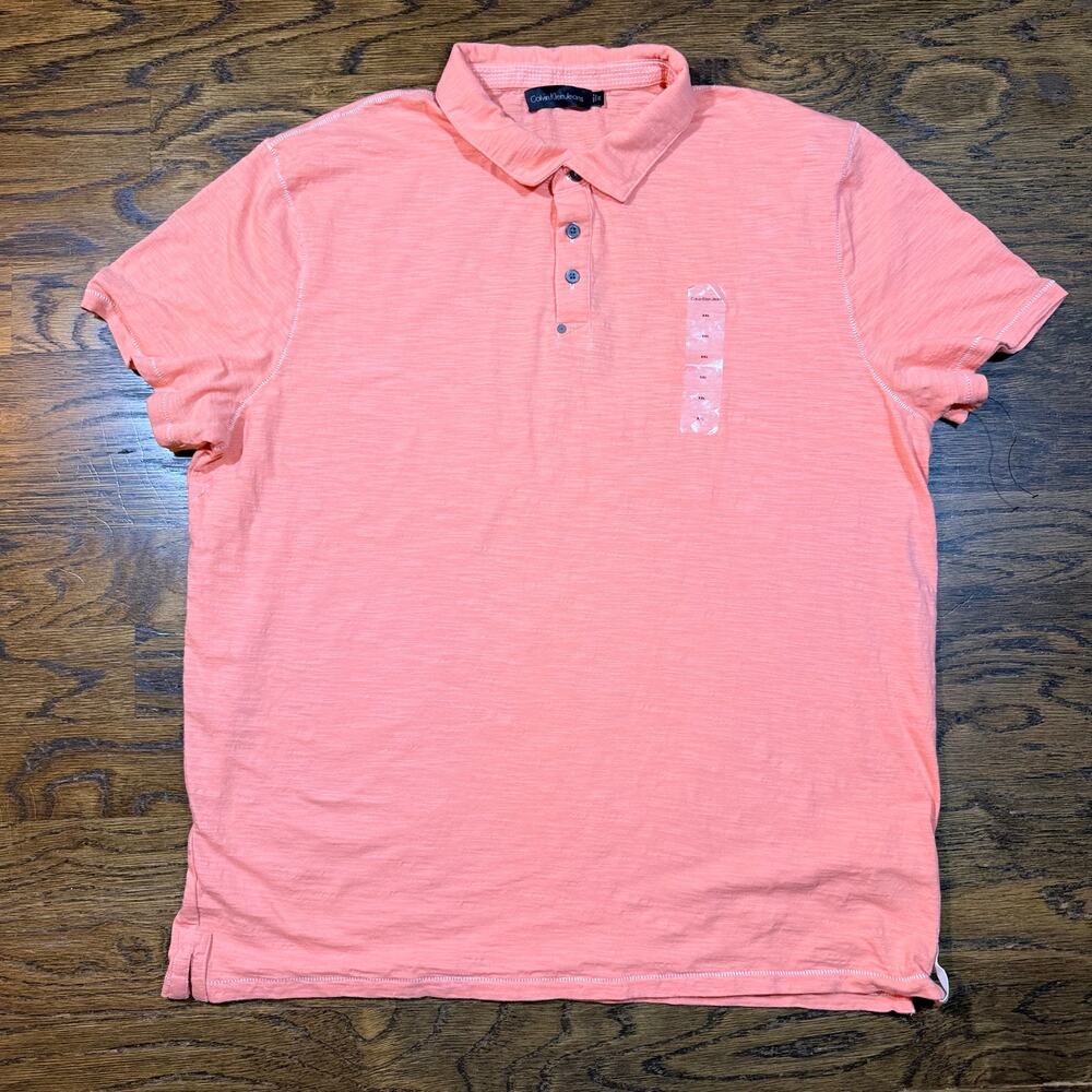 NWT Calvin Klein Men’s XXL Polo Shirt - Coral Slub Knit - Luxury Cotton Blend